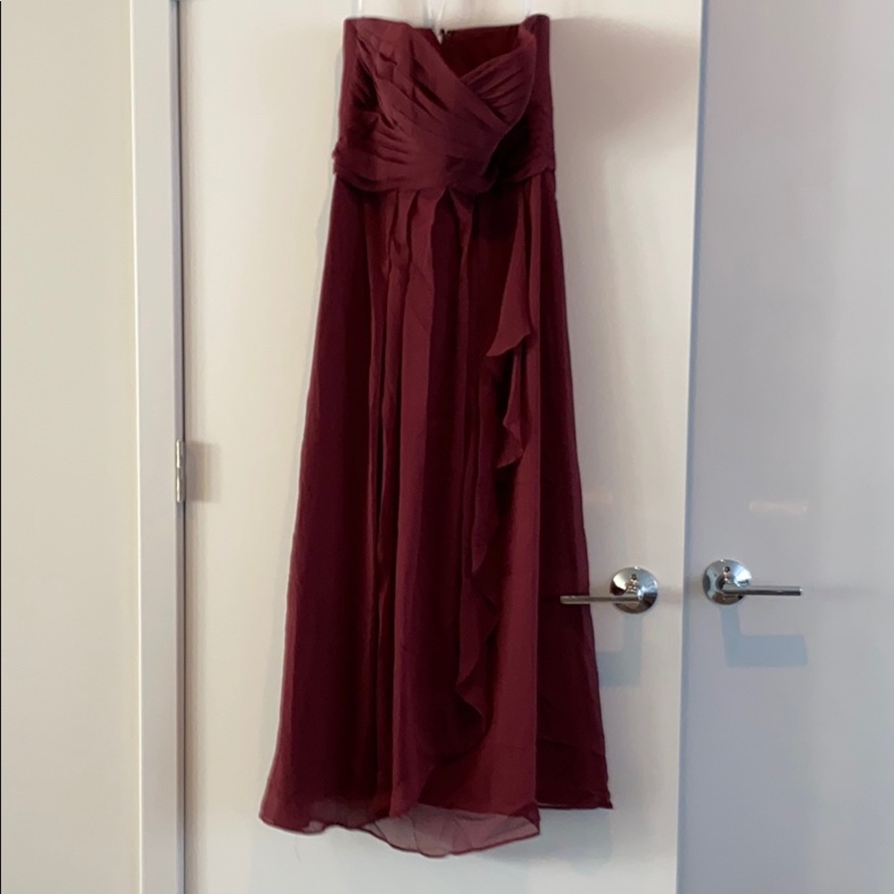 Beautiful maroon long chiffon bridesmaid dress